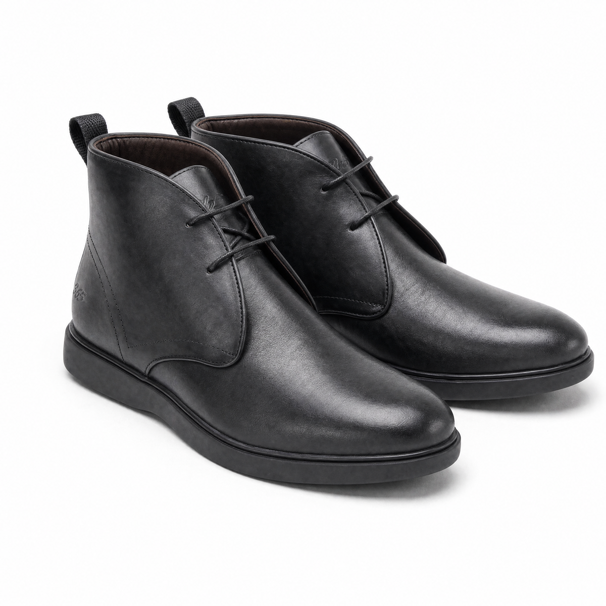 ORIN MENS BLACK WAXY LEATHER CHUKKA BOOTS