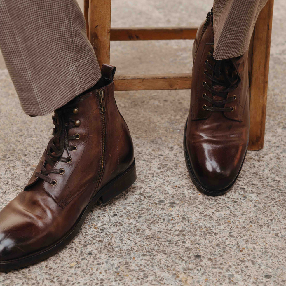 Mens brown outlet lace boots