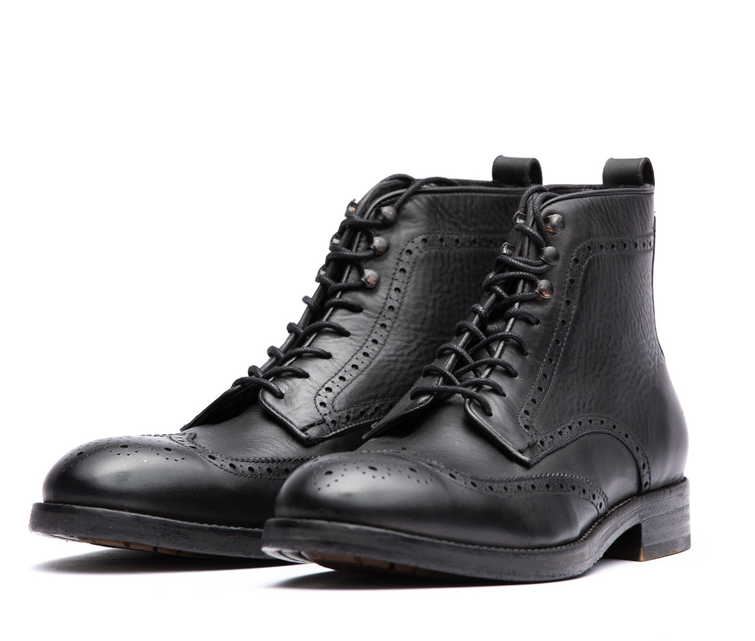 SHERWOOD BLACK DRUM DYE BROGUE BOOT