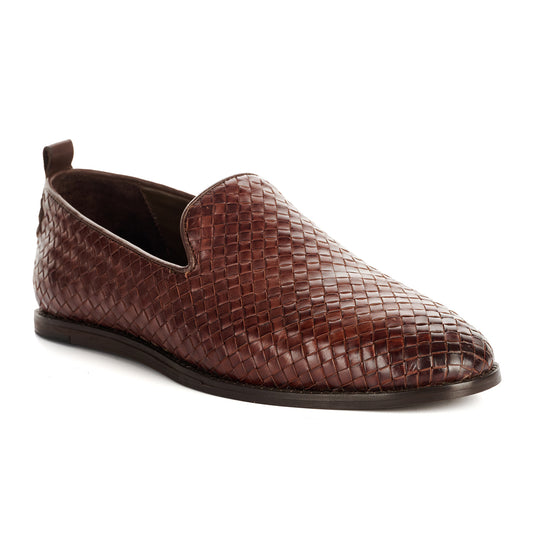 IPANEMA MENS BROWN LEATHER WEAVE SLIP ON