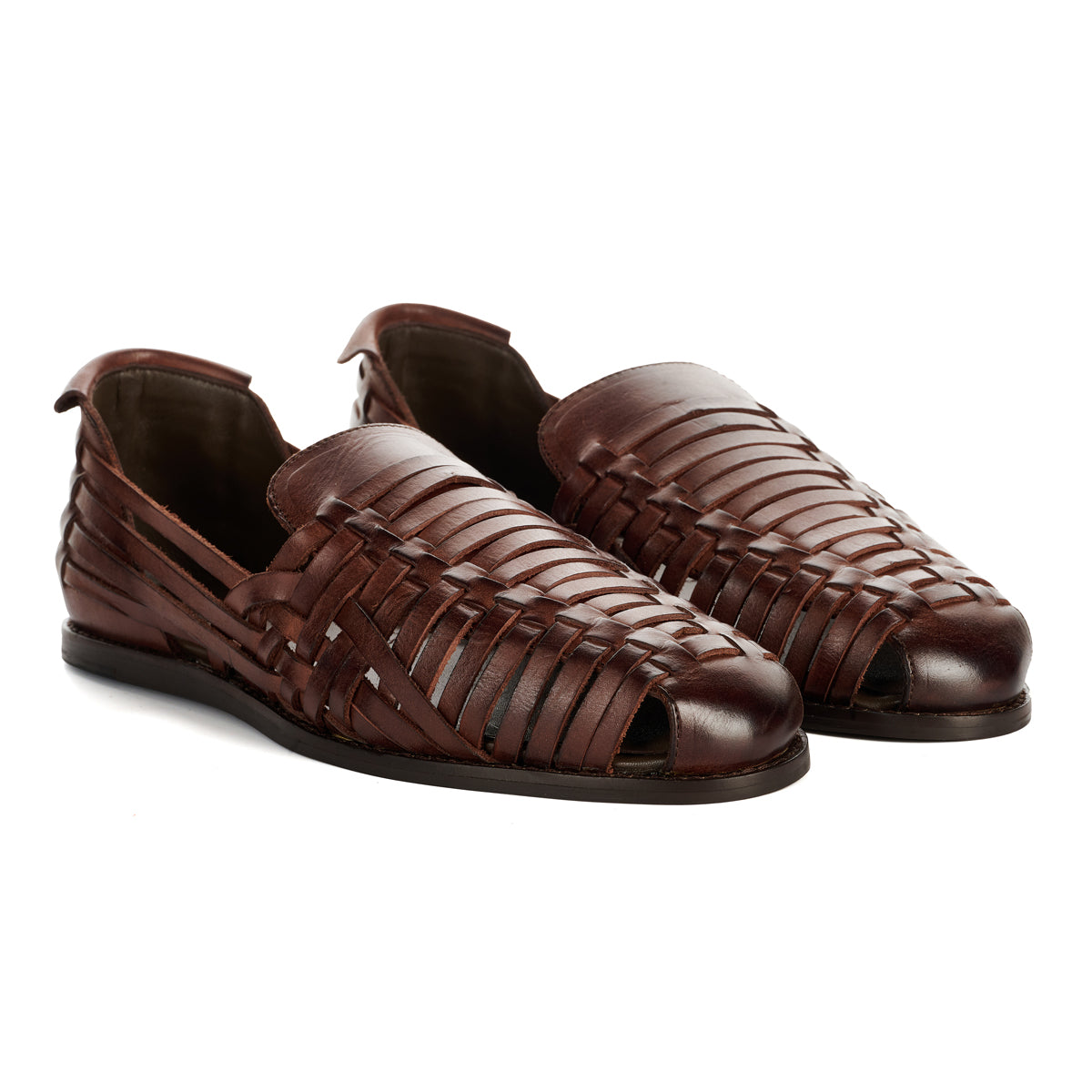 FORNELL MENS BROWN LEATHER WEAVE SANDALS