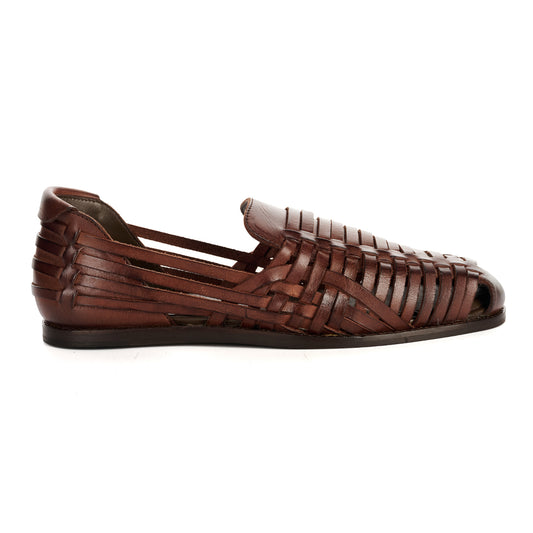 FORNELL MENS BROWN LEATHER WEAVE SANDALS
