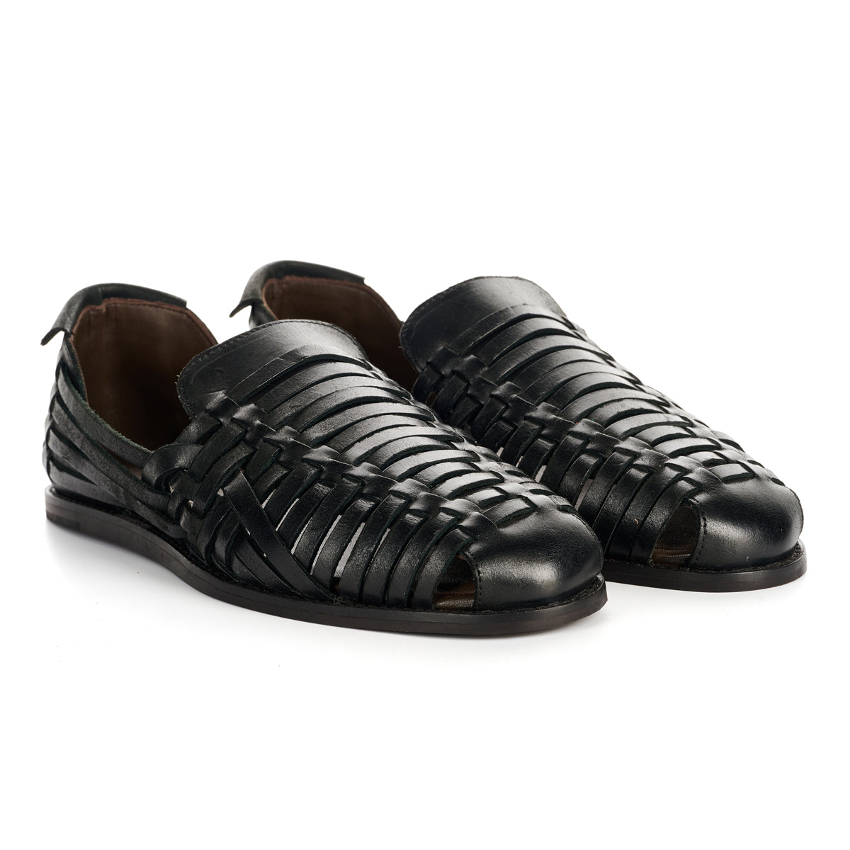 FORNELL MENS BLACK LEATHER WEAVE SANDALS