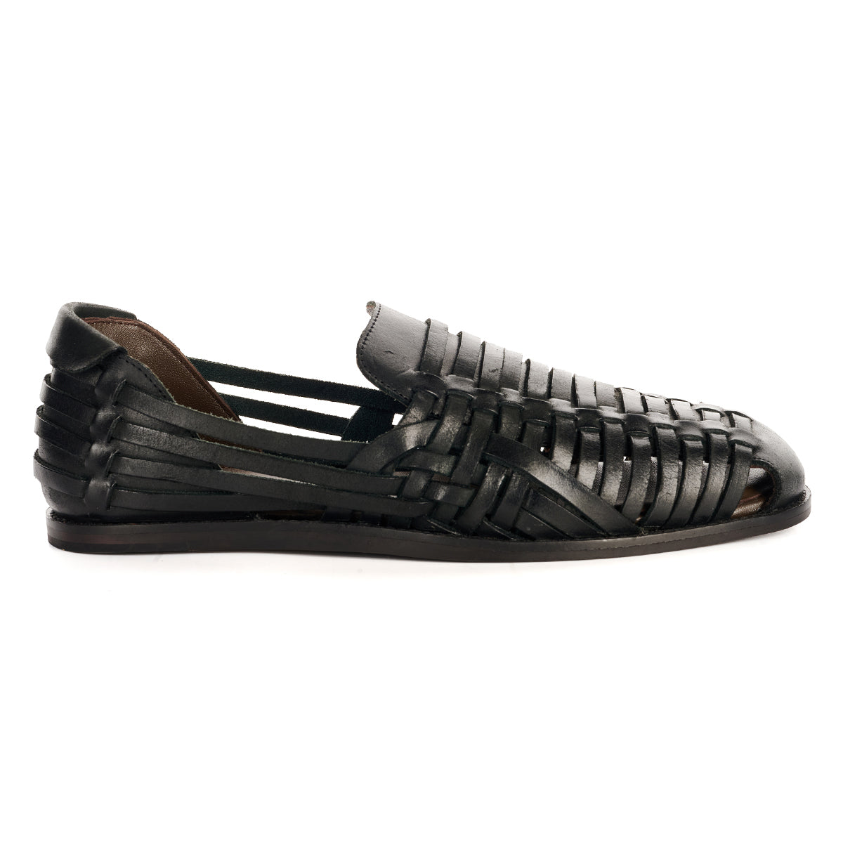 FORNELL MENS BLACK LEATHER WEAVE SANDALS