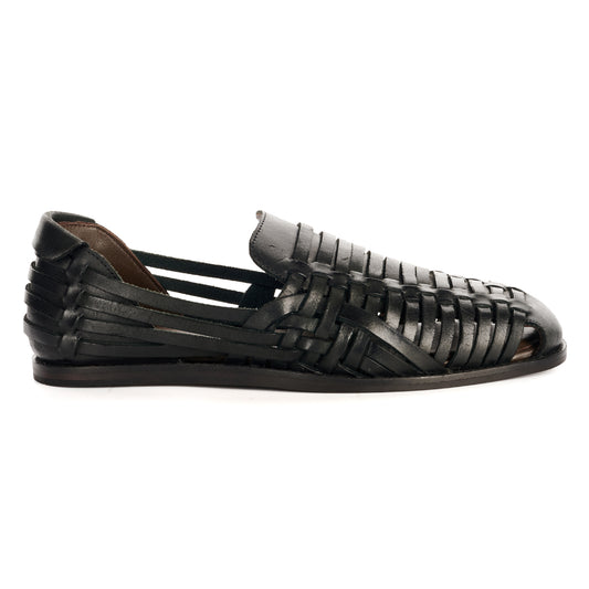 FORNELL MENS BLACK LEATHER WEAVE SANDALS