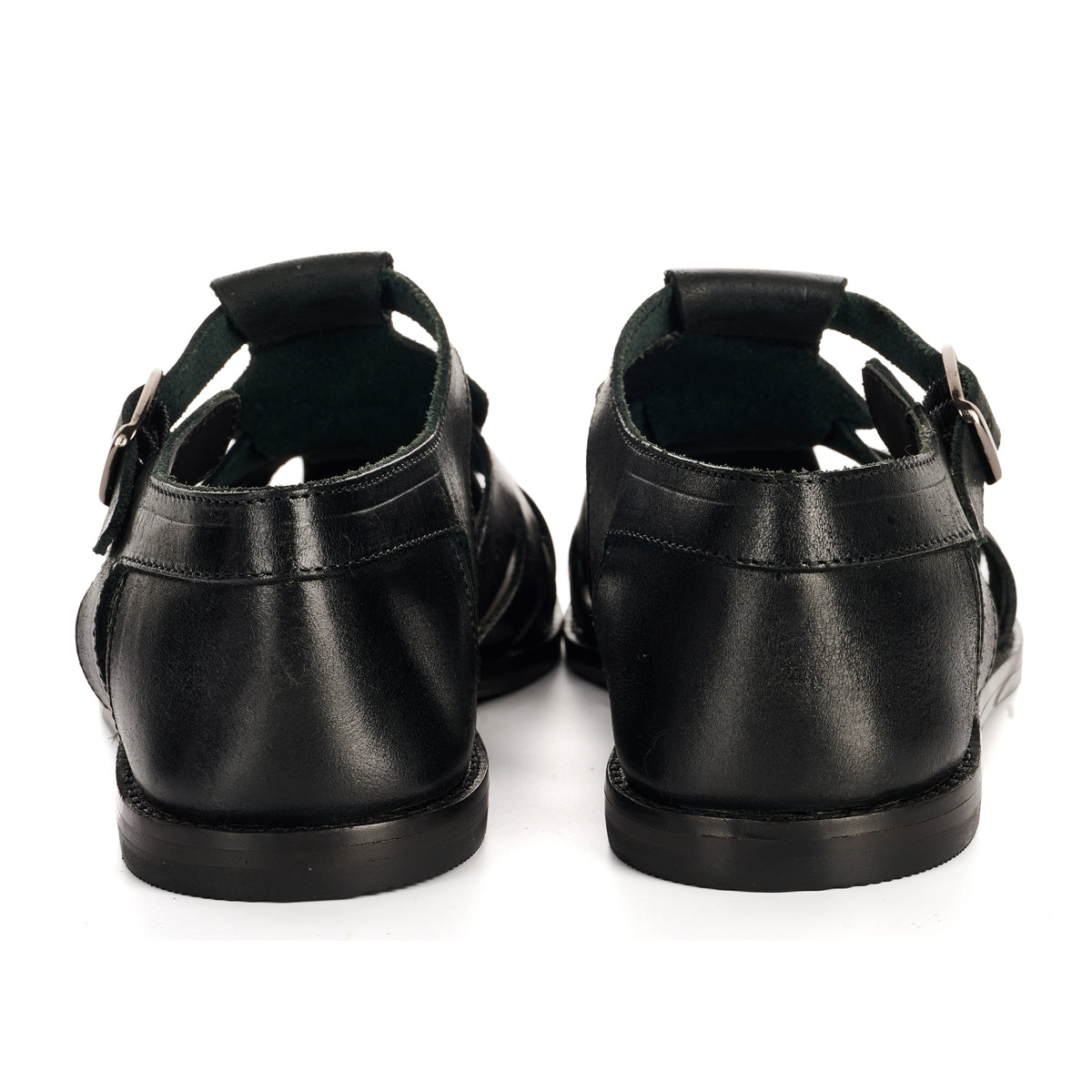 NOVA WOMENS BLACK VEG TANNED  LEATHER SANDAL