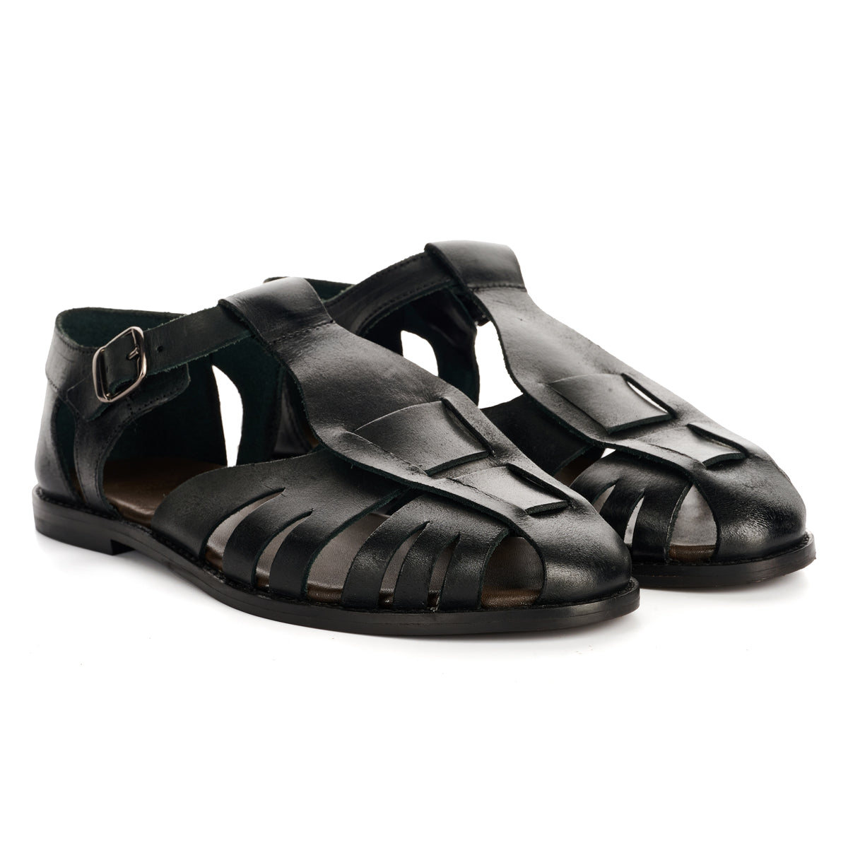 NOVA WOMENS BLACK VEG TANNED  LEATHER SANDAL